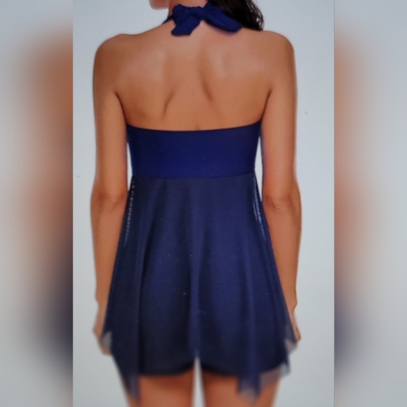 NWOT Athletic Boy Short Swimdress attached shorts halter nautical swim bathing - Picture 2 of 9